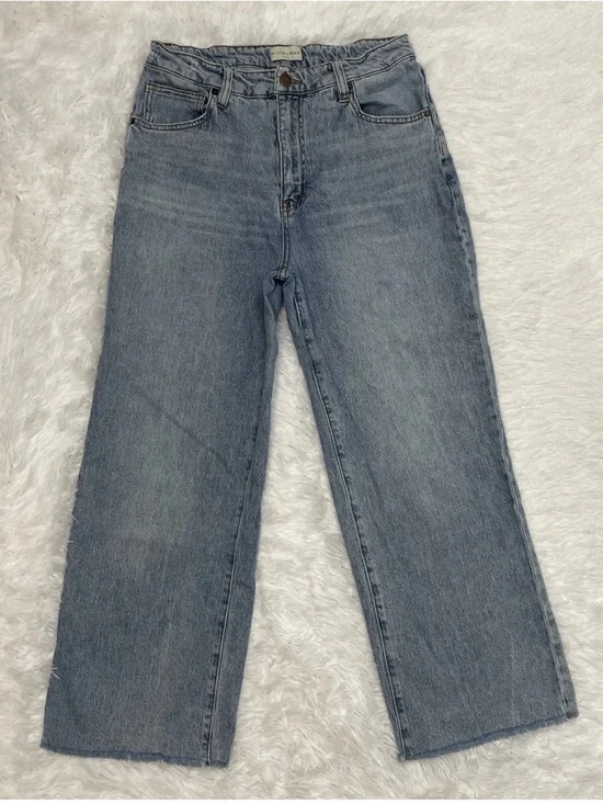 Oliver Logan Aberdeen Wide Leg Crop Jeans Womens Size 30 Blue High Rise Raw Hem - Picture 2 of 14